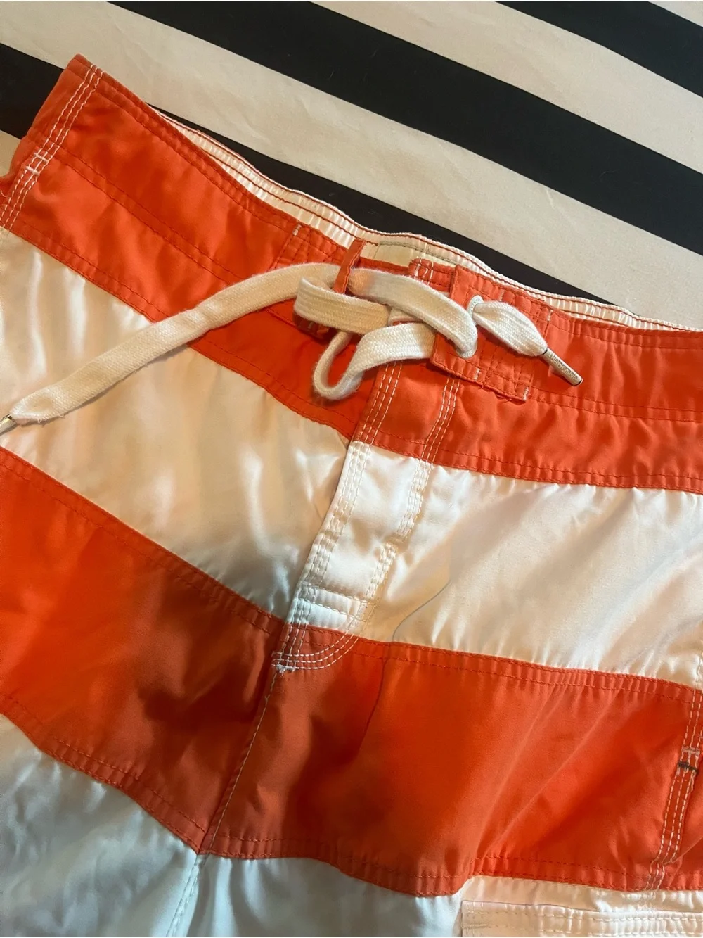 Abercrombie & Fitch Swim Trunks with Orange and White Stripes…
